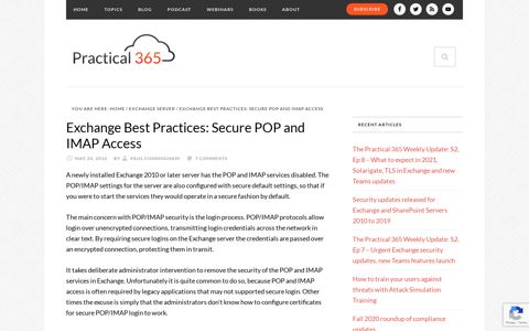 Exchange Best Practices: Secure POP and IMAP Access