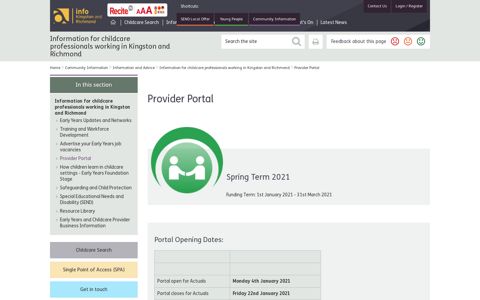 Provider Portal - AfC Info website - Kingston and Richmond