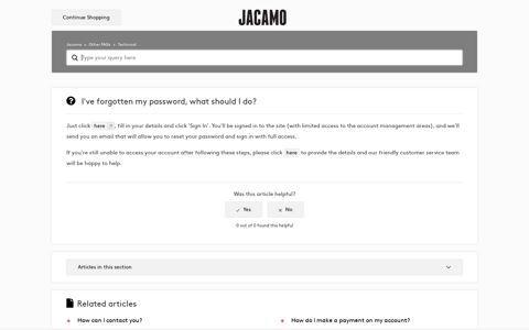 I've forgotten my password, what should I do? – Jacamo