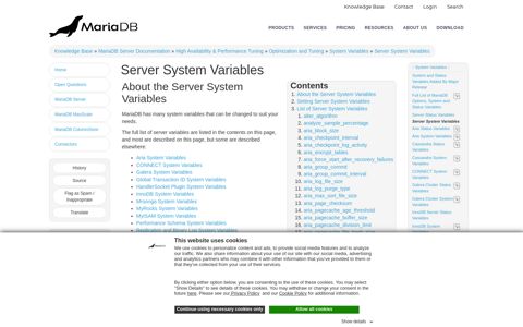 Server System Variables - MariaDB Knowledge Base