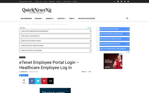 eTenet Employee Portal Login - Healthcare Employee Log In