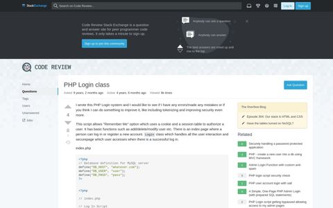 PHP Login class - Code Review Stack Exchange