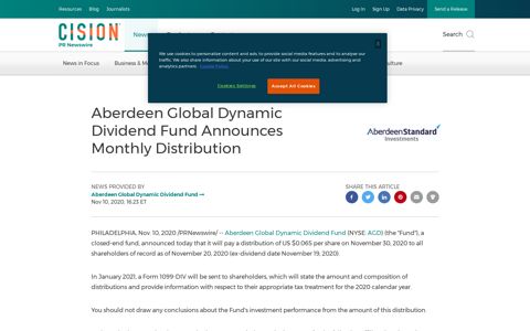 Aberdeen Global Dynamic Dividend Fund Announces Monthly ...