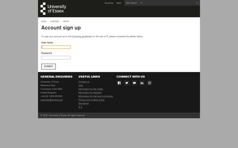 Account sign up - IT Services - University of Essex