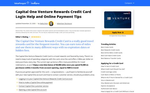 Capital One Venture Rewards Credit Card Login Help and ...