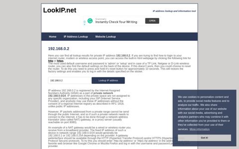 192.168.0.2 - Private Network | IP Address Information Lookup
