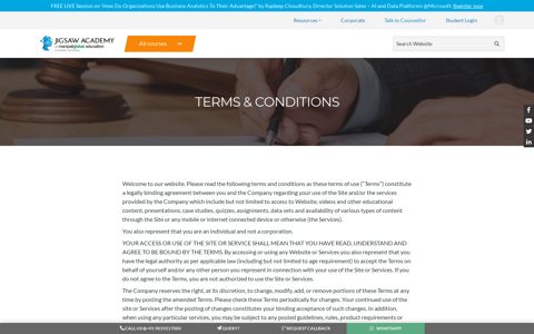 Terms and Condition of Jigsaw Academy