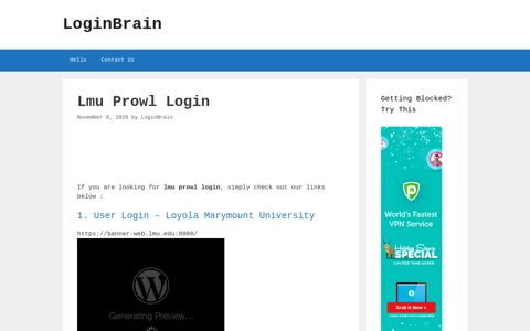 Lmu Prowl - User Login - Loyola Marymount University
