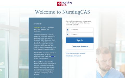 NursingCAS | Applicant Login Page Section