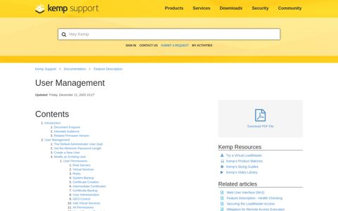 User Management – Kemp Support