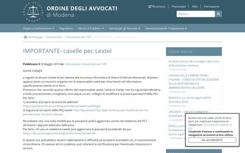 IMPORTANTE- caselle pec Lextel | Ordine degli Avvocati di ...