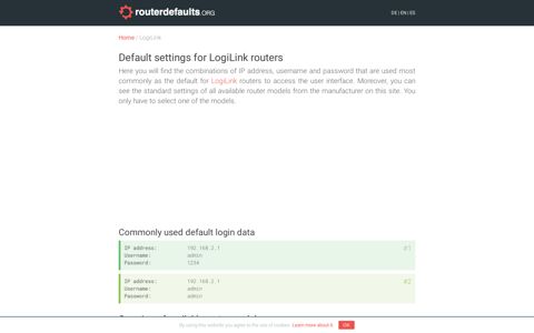 Default settings for LogiLink routers