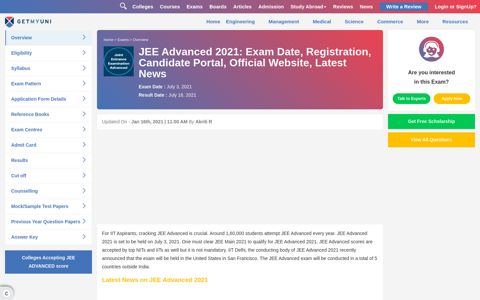 JEE Advanced 2021: Exam Date, Registration, Candidate ...