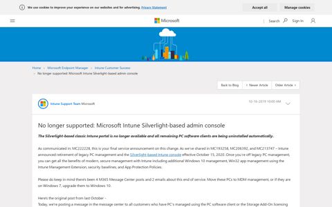 No longer supported: Microsoft Intune Silverlight-based admin ...