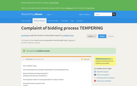 Complaint of bidding process TEMPERING - a Freedom of ...