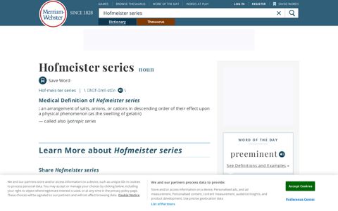 Hofmeister Series Medical Definition | Merriam-Webster ...