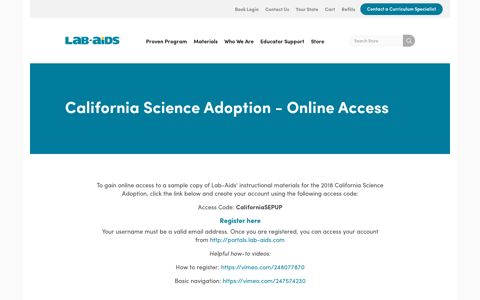 California Science Adoption - Online Access | Lab Aids