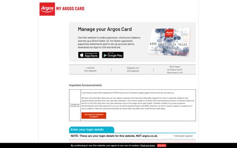 Log in to My Argos Card