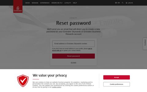 Reset password | Login | Emirates United Kingdom