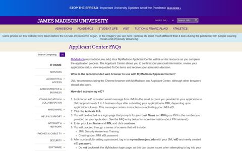 Applicant Center FAQs - James Madison University