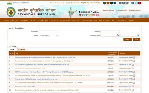 GSI Recent Docs - Geological Survey of India