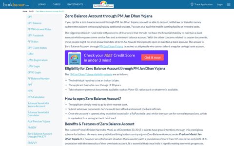 Zero Balance Account through PM Jan Dhan Yojana