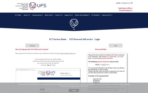 Login to the UFS password self-service system