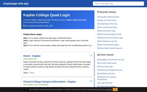 Kaplan College Quad Login ~ uloginpage.web.app