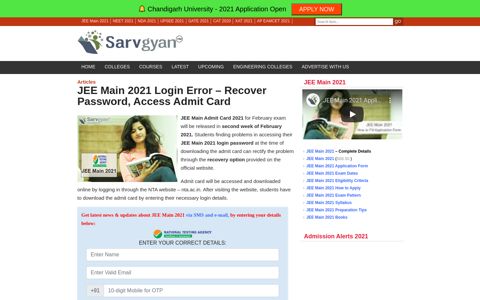 JEE Main 2021 Login Error - Recover Password, Access ...