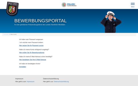 Mein Konto - Bewerbungsportal Polizei NRW