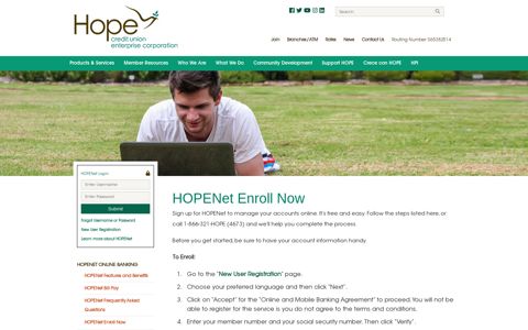 HOPENet Enroll Now | Hope Credit Union