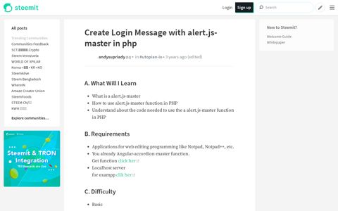 Create Login Message with alert.js-master in php — Steemit