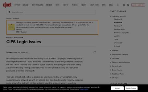 CIFS Login Issues - August 2013 - Forums - CNET