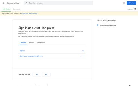 Sign in or out of Hangouts - Google Support