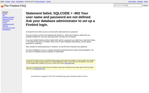 Statement failed, SQLCODE = - The Firebird FAQ