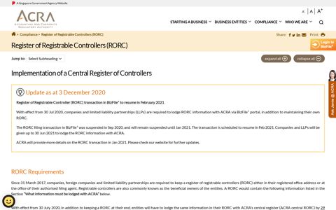 Register of Registrable Controllers (RORC)