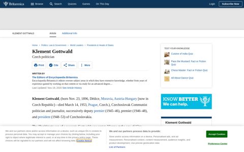 Klement Gottwald | Czech politician | Britannica