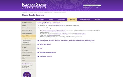 Employee Self Service Instructions - Kansas State University