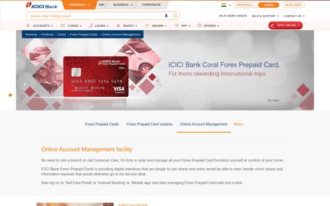 Forex Prepaid Card Login Page - ICICI Bank