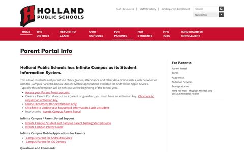 Parent Portal Info - Parent Portal - For Parents - Holland Public ...