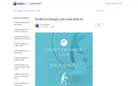 ProBit Exchange Lists Kala (KALA) – ProBit Exchange