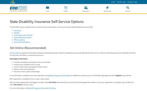 State Disability Insurance (SDI) Self-Service Options - EDD