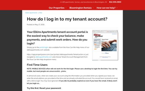 How do I log in to my tenant account? - Elkins Apartments