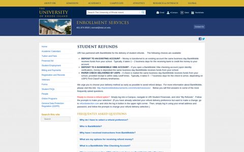 Student Refunds - The University of Rhode Island