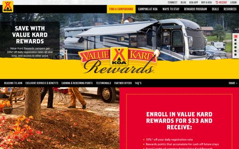 Camping Rewards Loyalty & Discount Card | KOA Value Kard ...
