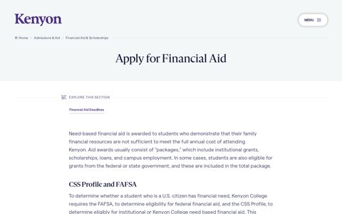 Apply for Financial Aid | Kenyon College