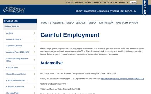 Gainful Employment - Chipola College