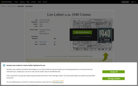 Leo Lehrer in the 1940 Census | Ancestry®