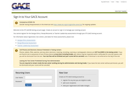 Sign in to Your Account - GACE - ETS