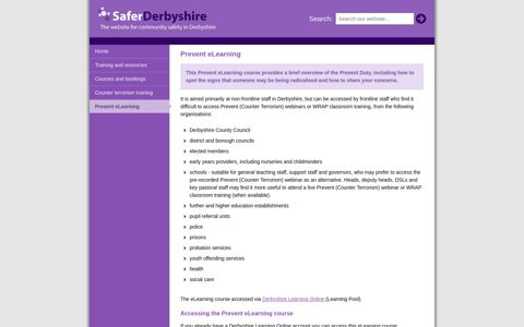 Prevent eLearning - a safer Derbyshire
